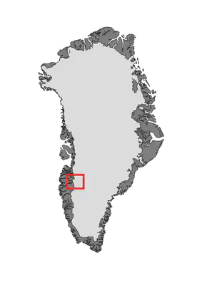 The location of our field area in southwest Greenland.