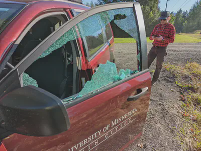 Broken window an hour into our trip...