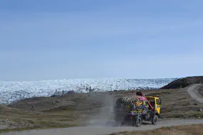 Shuttling our gear out to the ice-sheet margin.